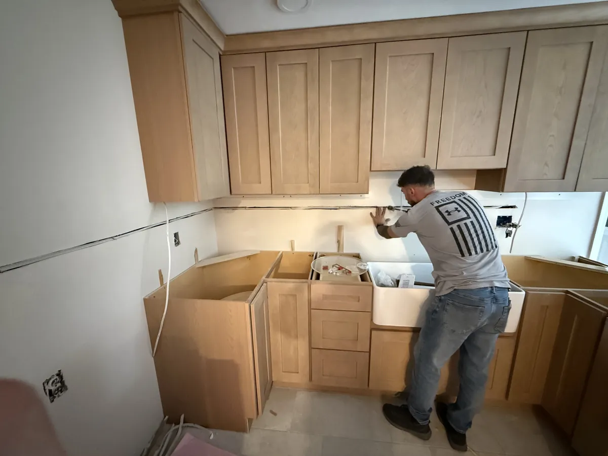 Kitchen wiring roughed in before cabinets and counters